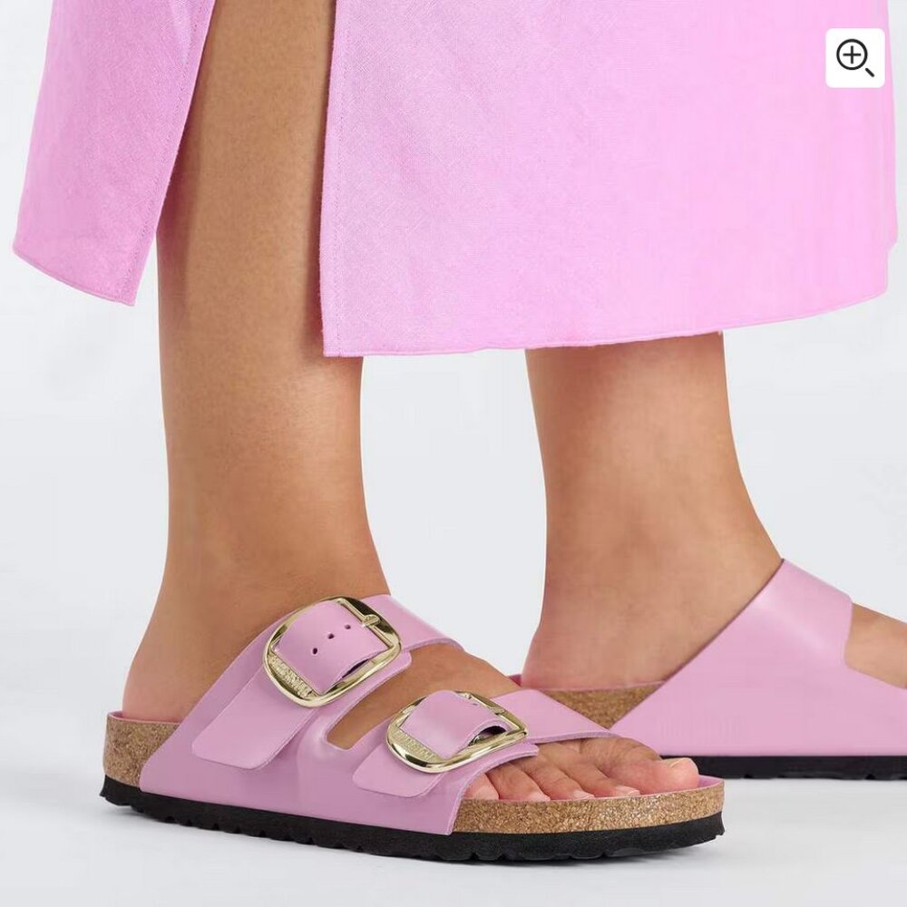 NEW! BIRKENSTOCKS ARIZONA BIG BUCKLE FONDANT PINK LEATHER SANDALS WOMENS 37 6 N - Picture 3 of 13